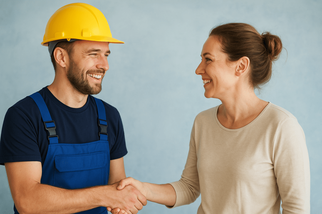 Handdruk tussen klant en vakman via Werkie als teken van betrouwbare samenwerking